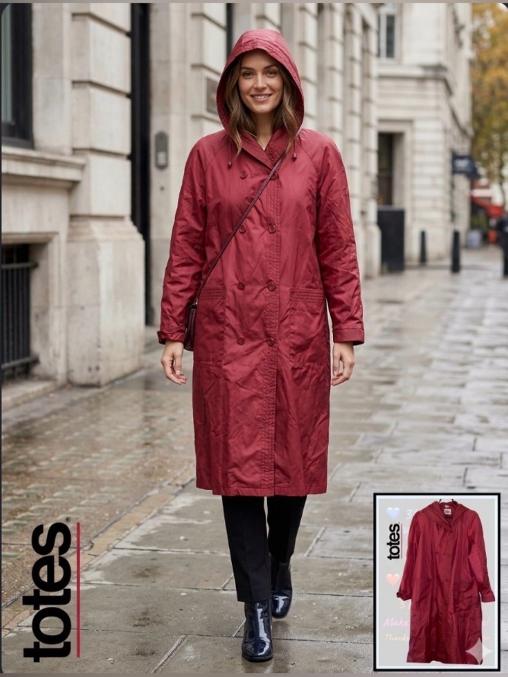♥️ Totes Women's Red Hooded Raincoat Size 12